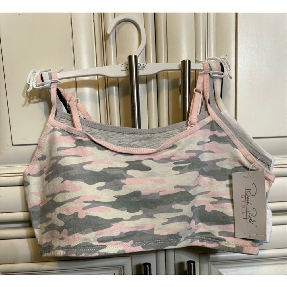 Rene Rofe Girls 5-Pack Cotton Blend Training Bralette Gray Pink Size XL NWOT